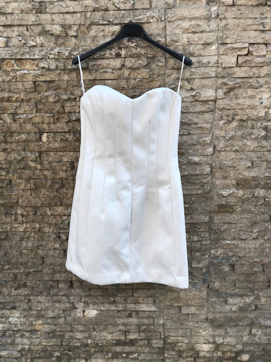 H&M  EDITION. vestido beige palabra de honor