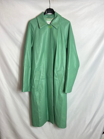 SPORTMAX (MAXMARA). Long, aqua-green leather jacket. Size 40