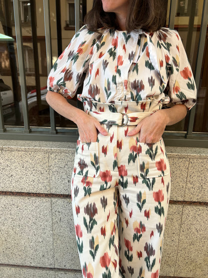 SEZANÈ. Top beige estampado T.38