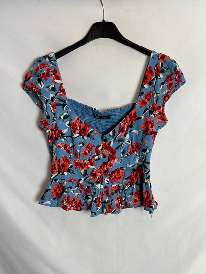 ZARA. top azul flores T.s