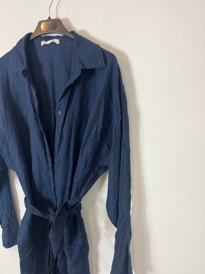 OYSHO. Long blue linen jumpsuit Ts