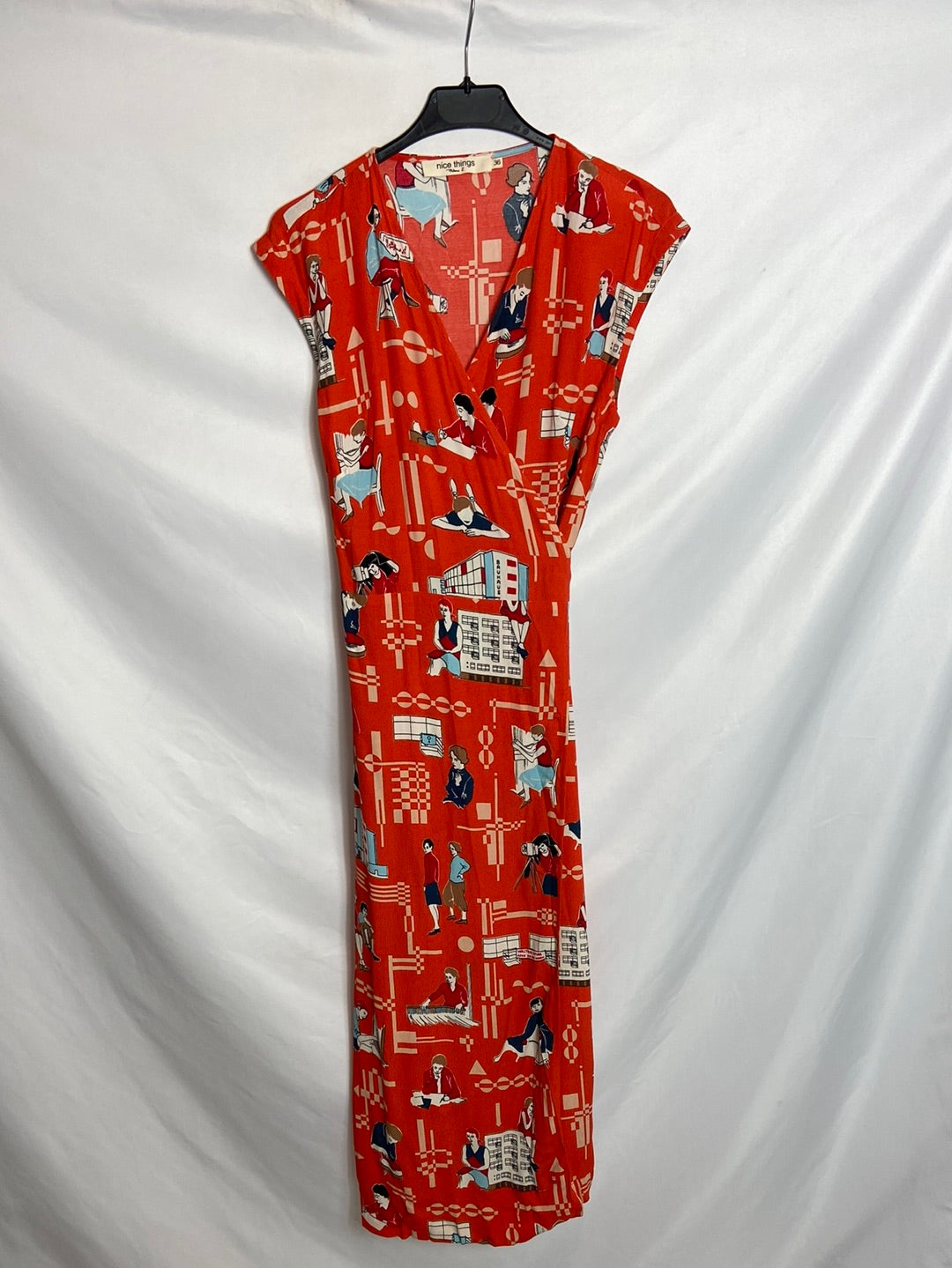 NICE THINGS. Orange dress with a patterned print, size 36