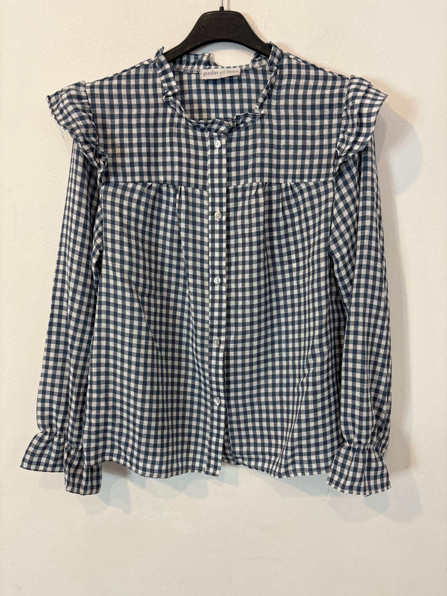 POLIN ET MOI. Blusa fluida vichy azules