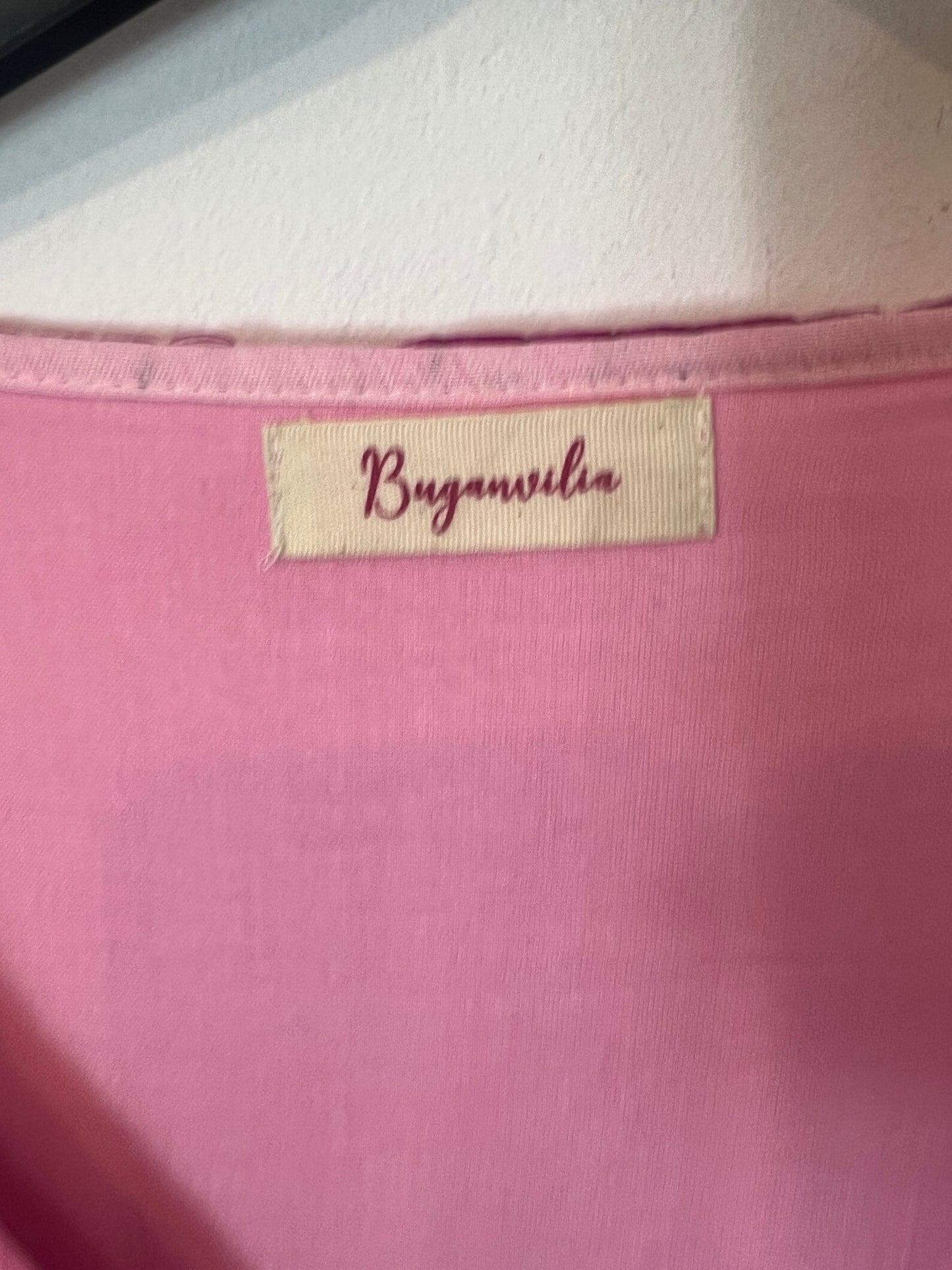 BUGANVILIA. Vestido rosa flores bordadas T.3xl