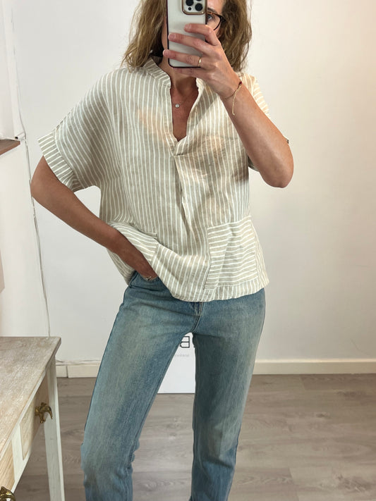 PAN. Blusa rayas lino T.L/XL