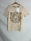 H&M. Camiseta beige jaspeada tigre textura. T  6-8 años