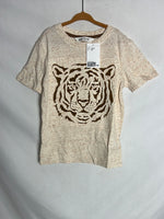 H&M. Camiseta beige jaspeada tigre textura. T  6-8 años