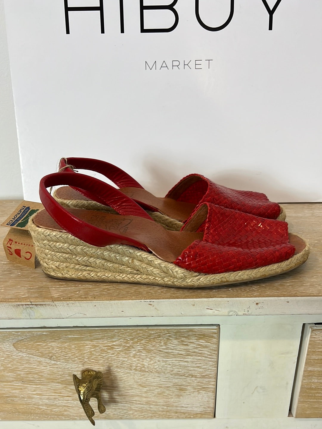 AVARCA MENORQUINA. Cuña esparto piel roja. T 40