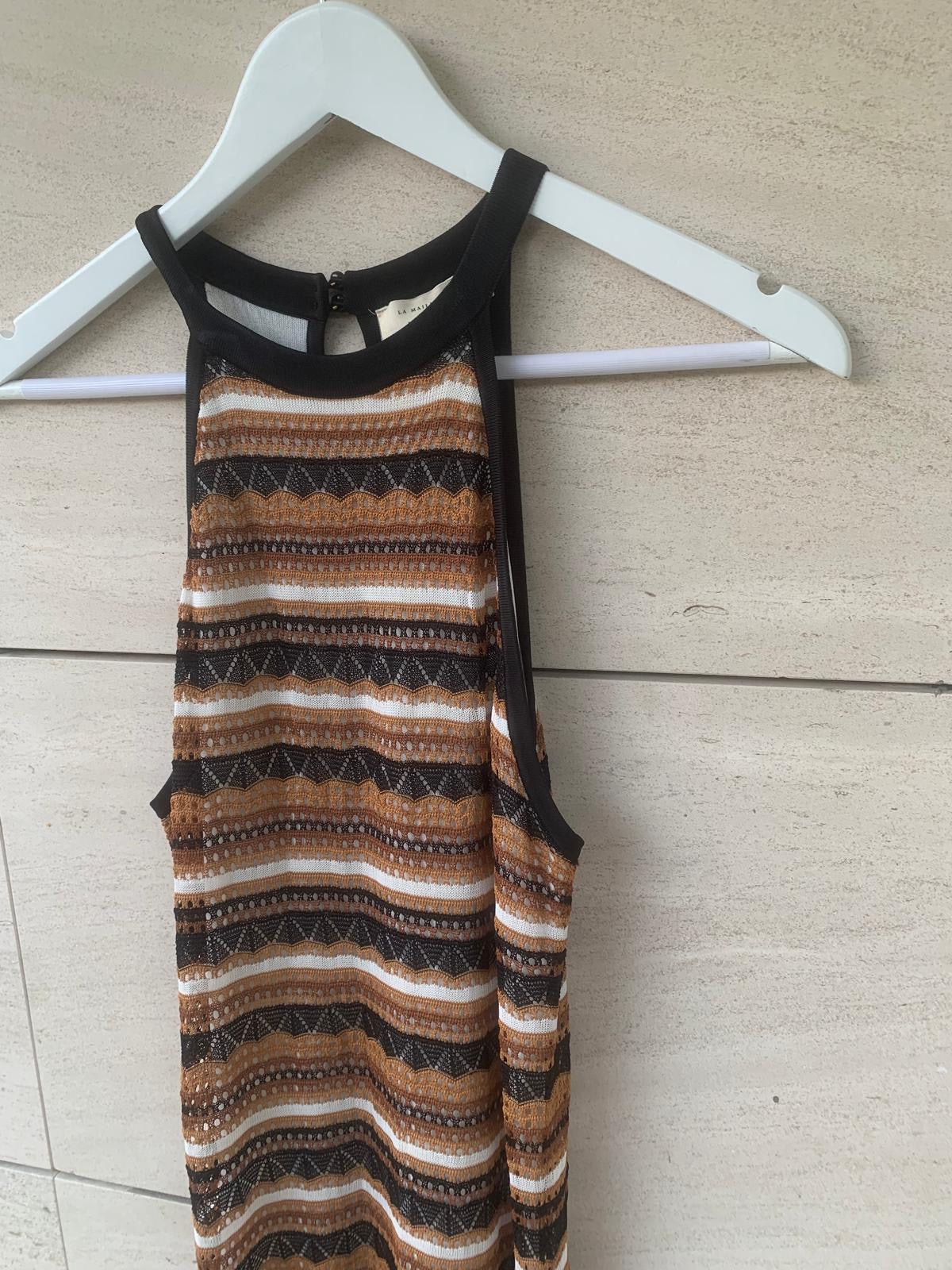 SĖZANE. Vestido largo cochet tricolor