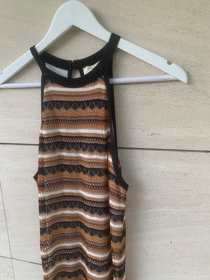 SĖZANE. Vestido largo cochet tricolor