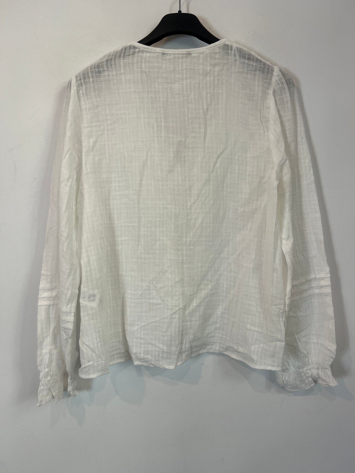 ZARA. Blusas blanca algodón volantes T.s