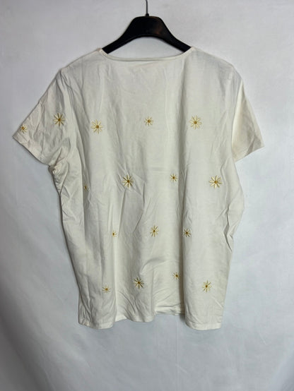 SÉZANE.Camiseta beige flores bordadas. T M