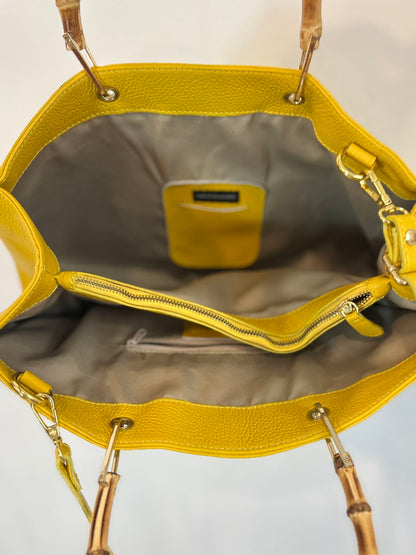 ROBERTO DELLA CROCE. Bolso tote piel asa bambú
