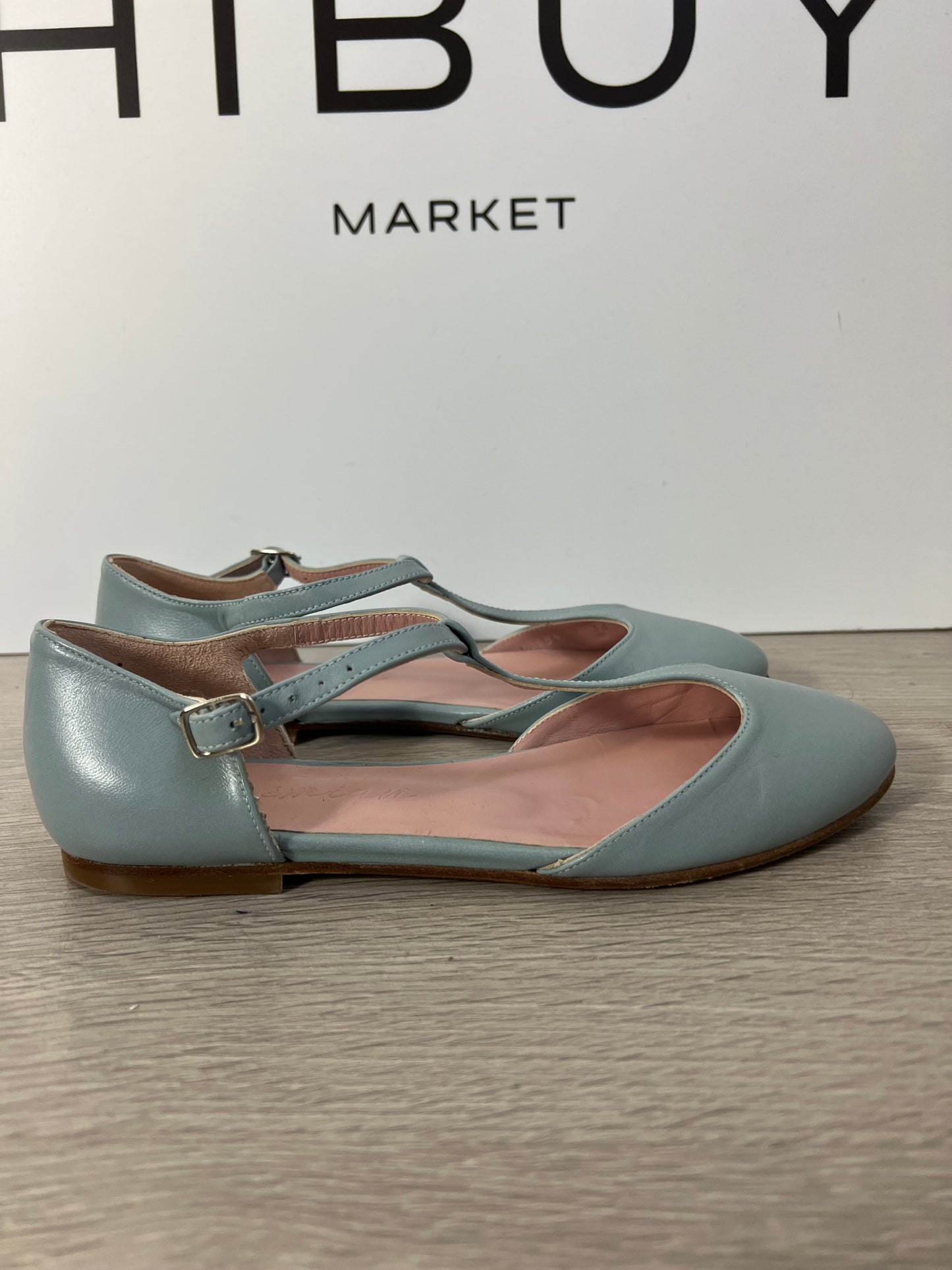 BOHEMIAN. Light blue leather Mary Jane. Size 36