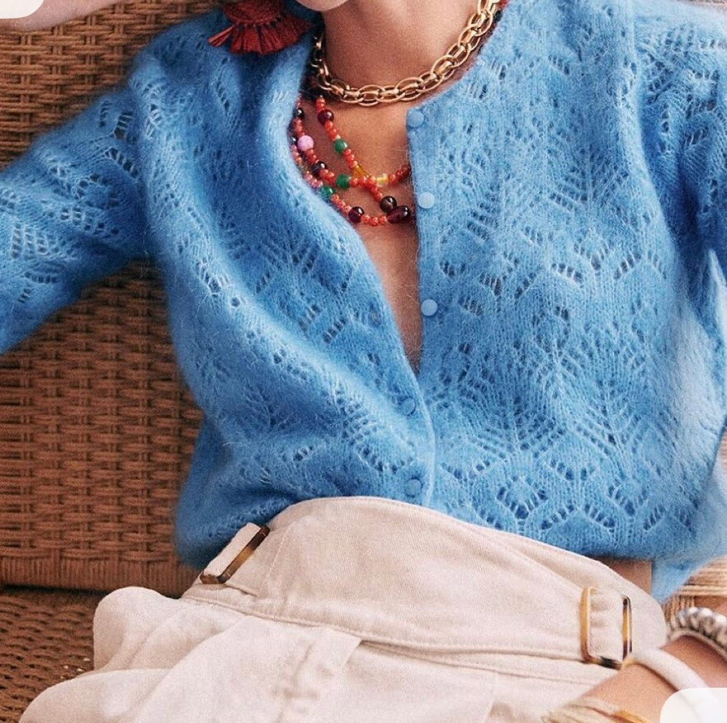 SÉZANE. Chaqueta punto calado azul claro