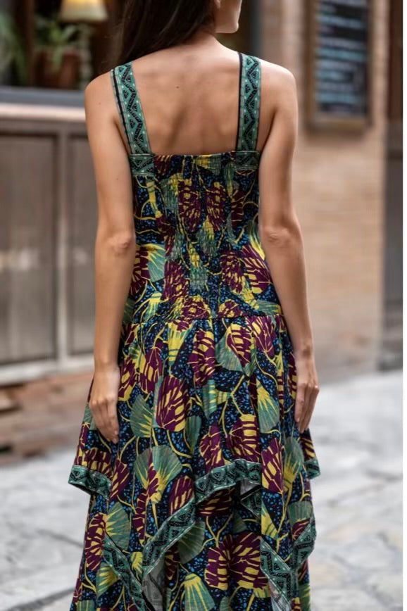Vestido midi estampado volantes