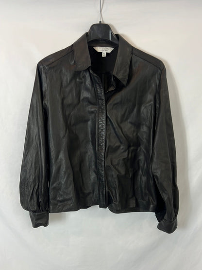 &amp;OTHER STORIES. Black leather overshirt, size 40