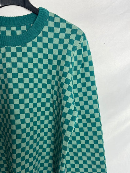 WENDY'S LITTLE HOUSE. Green checked cotton sweater. TM
