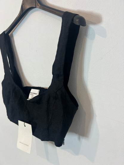 SECOND SUMMER. Black Linen Croptop T.xs