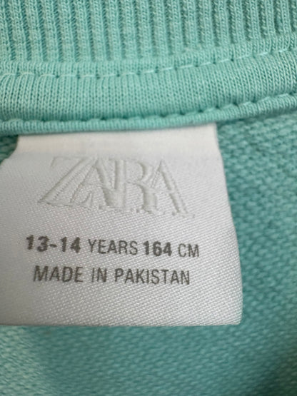 ZARA. Conjunto felpa  verde agua dibujos. T 13-14 años (xs)