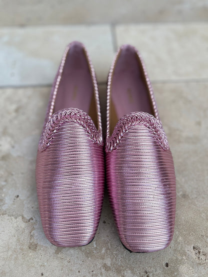 MOMOC. Mocasines NY metalizado rosa