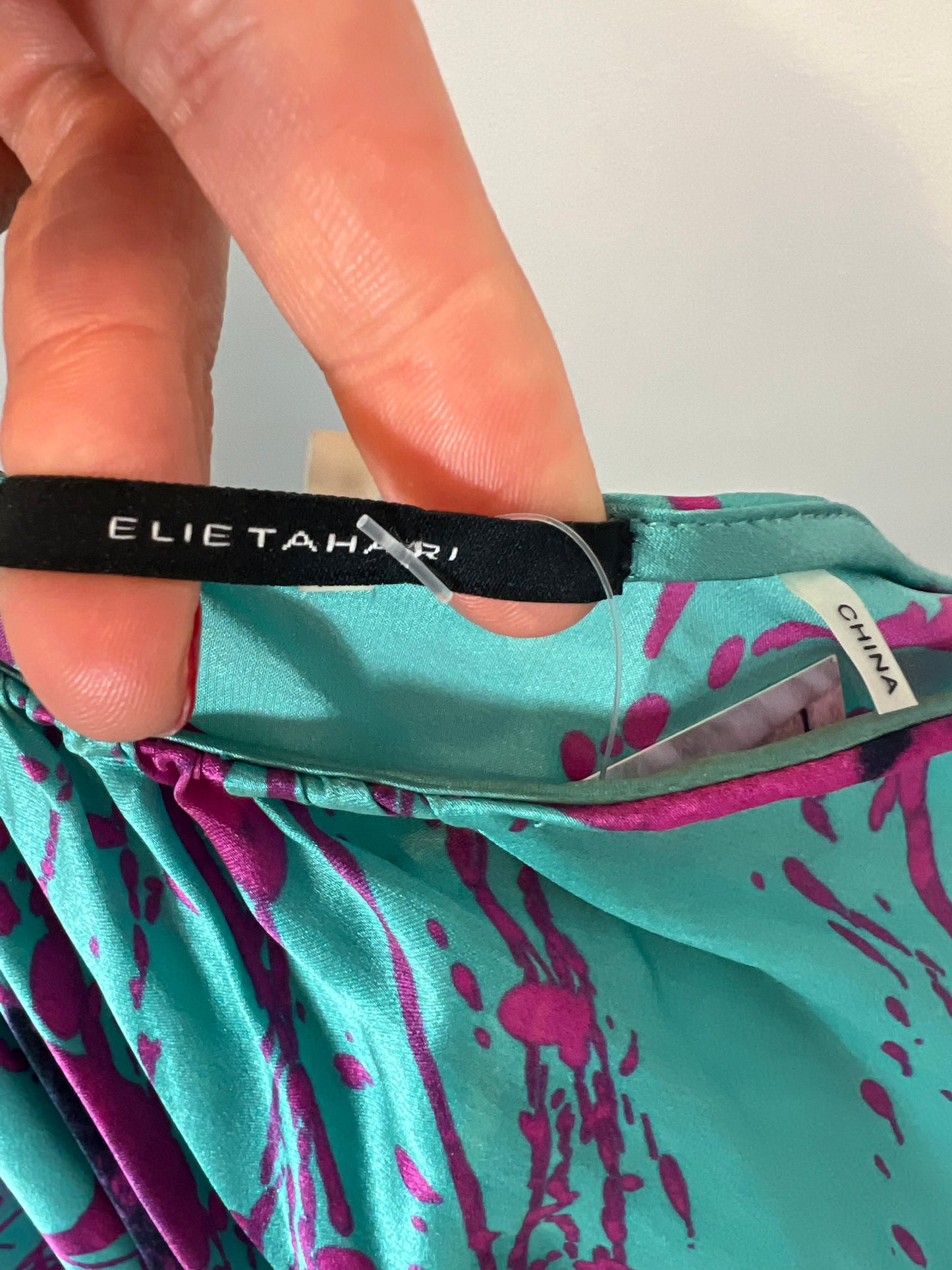 ELIE TAHARI. Asymmetrical silk dress, size 38