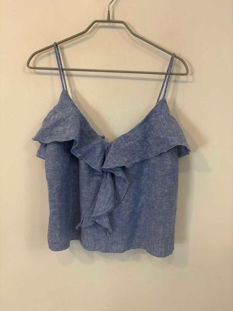 ZARA. Top azul jaspeado con lino