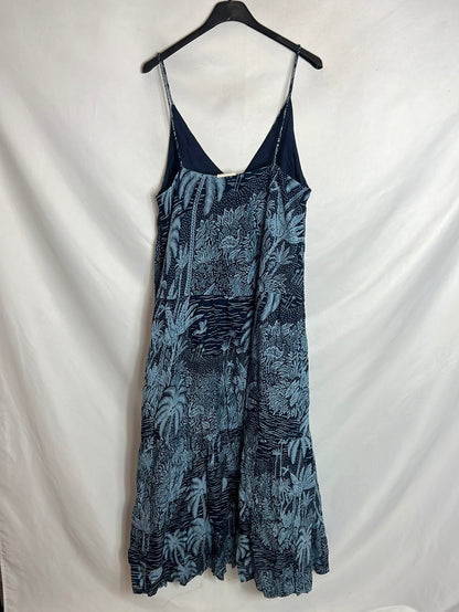 DESMOND&DEMPSEY x H&M. Vestido largo azul estampado T.38