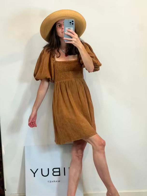 SÉZANE. Vestido corto lino manga farol