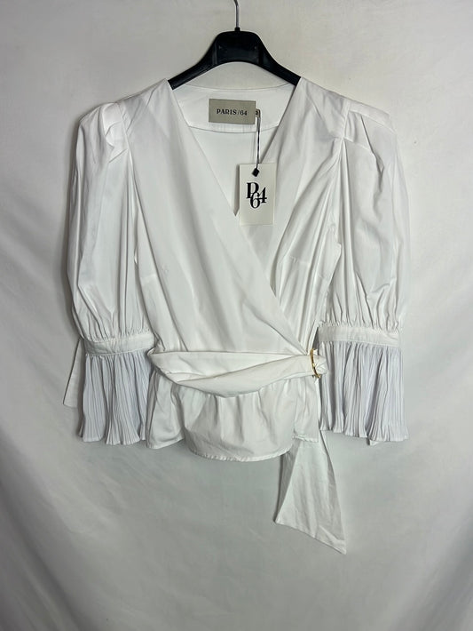 PARIS 64. Blusa blanca lazada detalle mangas. T S