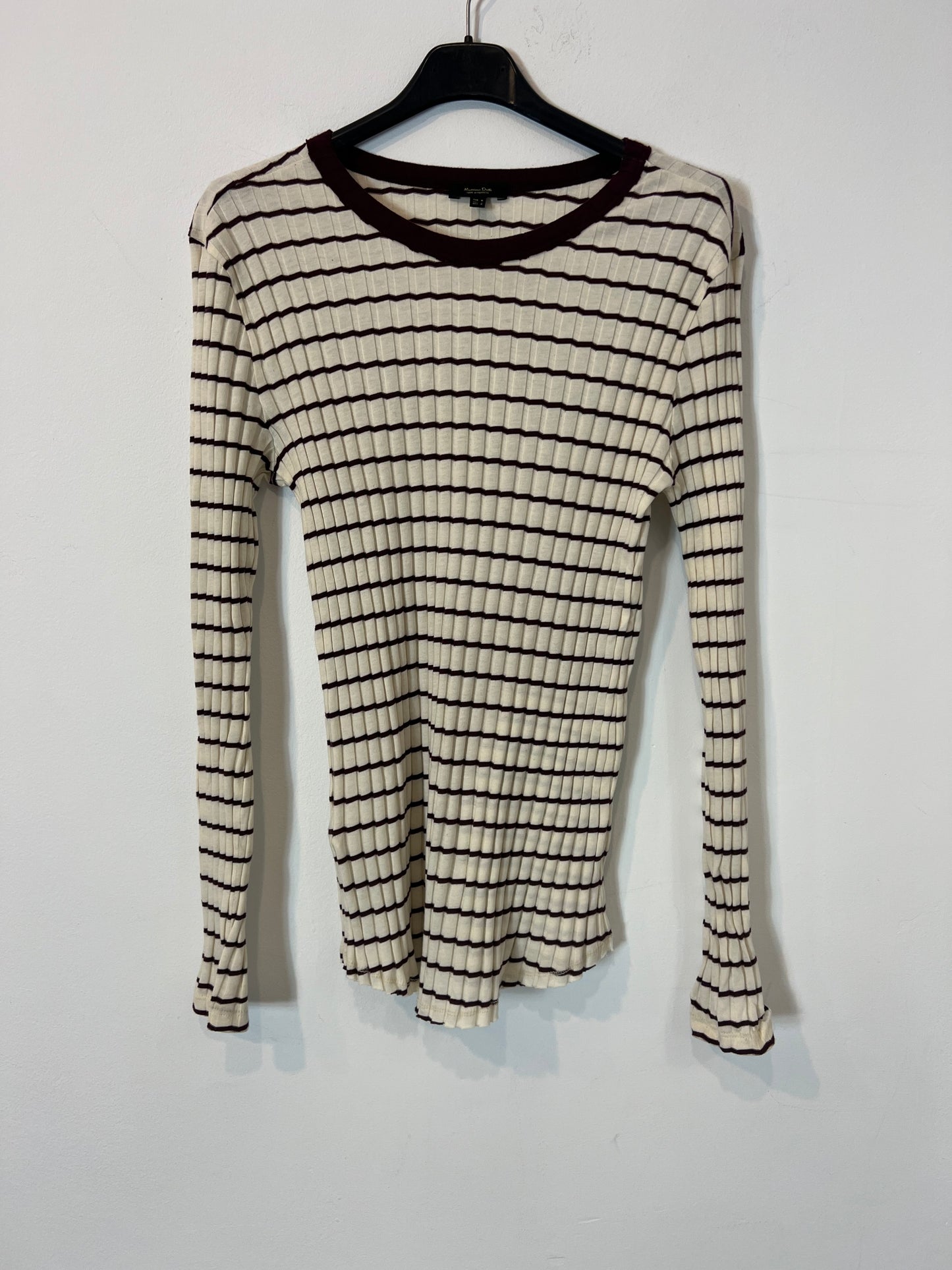 MASSIMO DUTTI. Top canalé manga larga rayas. T M