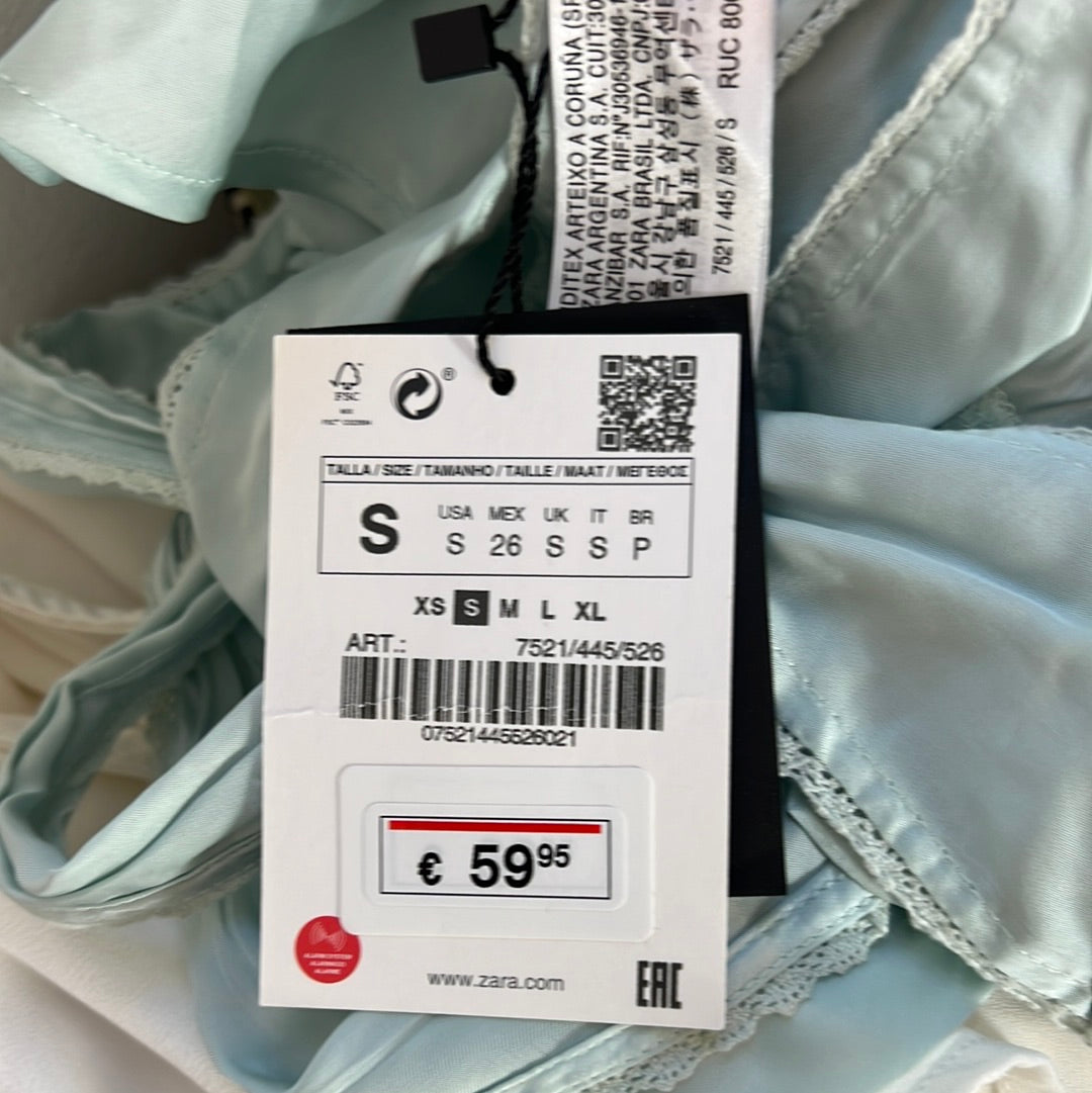 ZARA. Vestido lencero verde agua T.s