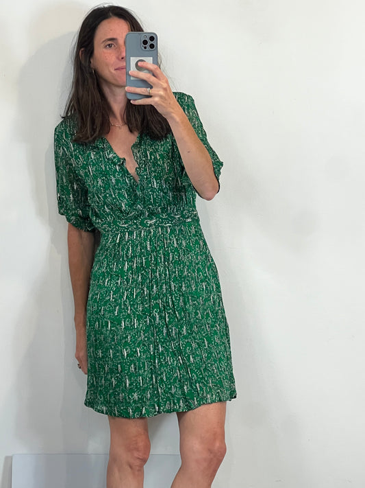BA&SH. Vestido croto verde estampado