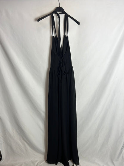 H&M. Vestido largo negro gasa. T 38