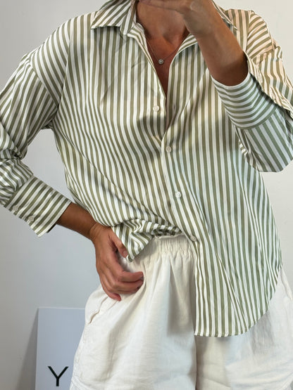 ZARA. Green striped shirt. XS(S)