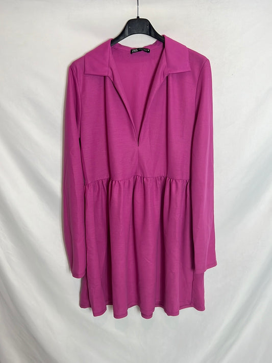 ZARA. Vestido corto rosa textura.T M