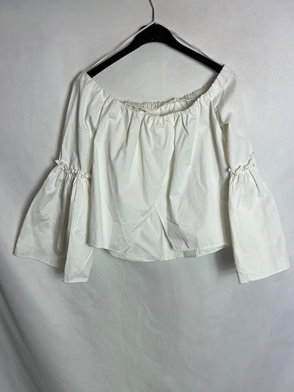 ZARA. Top blanco cuello barco Ts