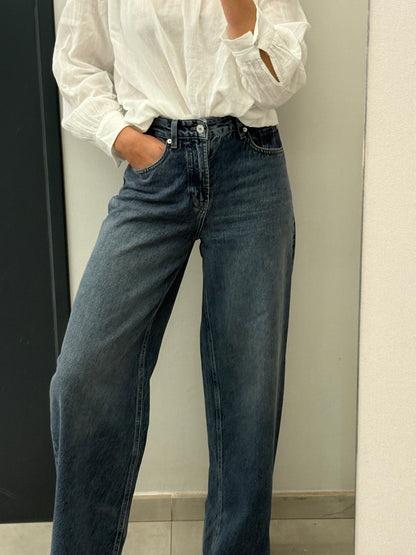 MASSIMO DUTTI. Denim tiro alto wide leg