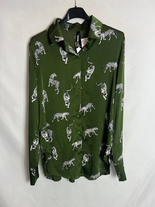ELLI WHITE. Blusa verde satinada tigres. T S
