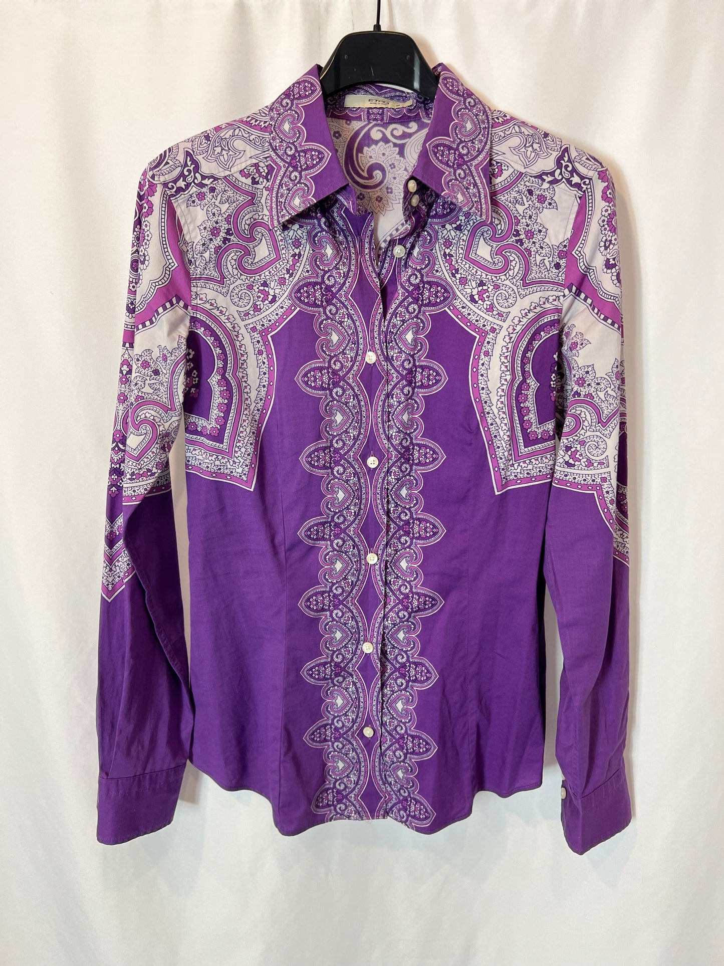 ETRO. White floral purple shirt S.38(xs)