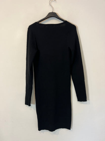 PINK WOMAN. vestido punto negro canalé T.m