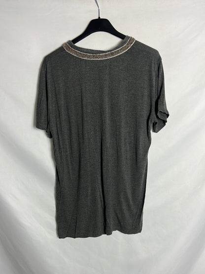 THE KOOPLES. Flowy gray T-shirt with collar detail. TS