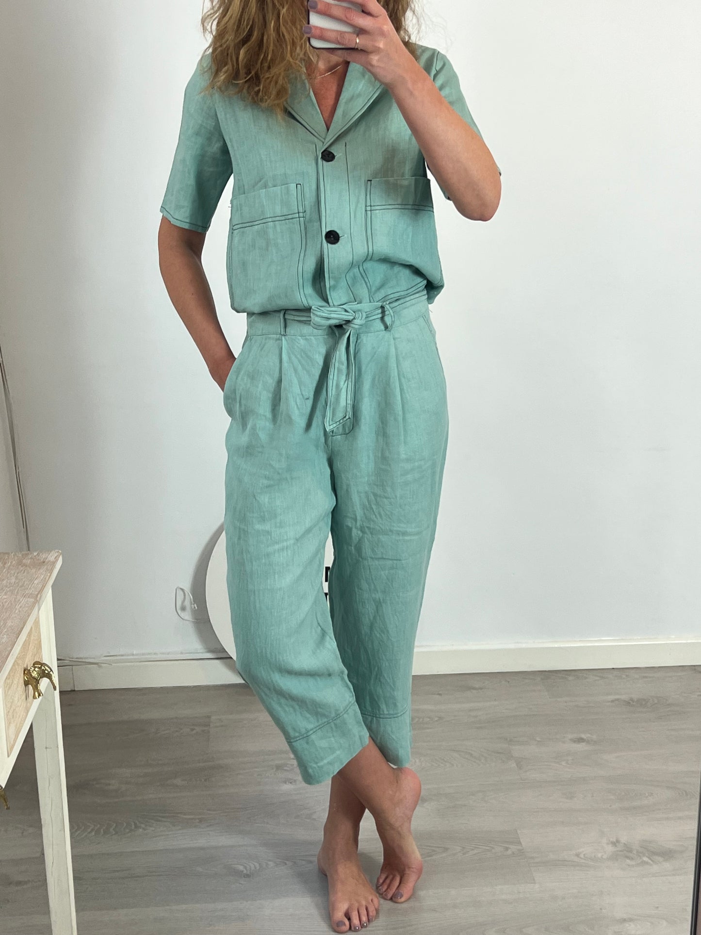 SOPHIE AND LUCIE. 100% linen aqua green trousers. Size 38