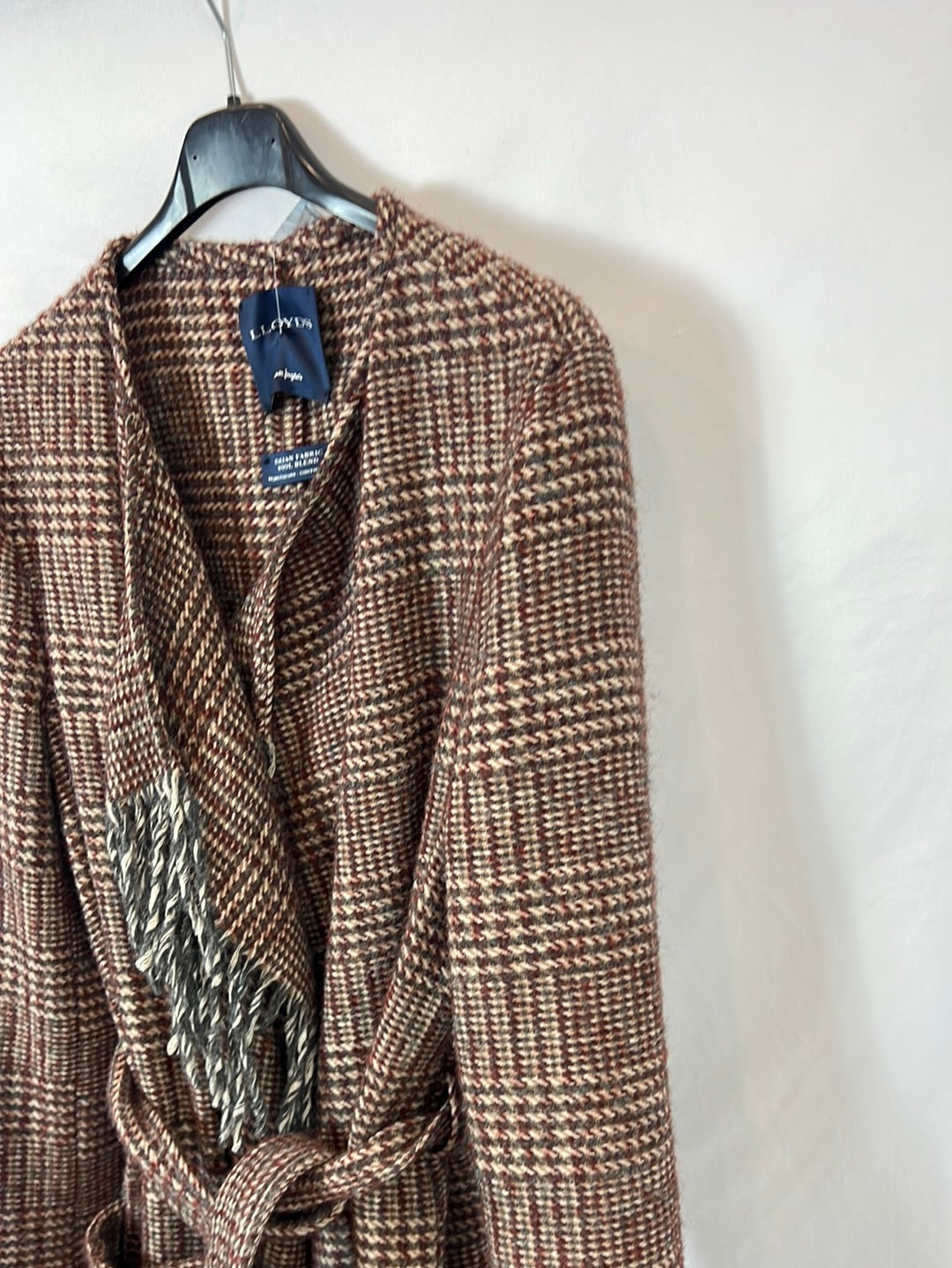 LLOYD'S. Abrigo cuadros flecos T.xs