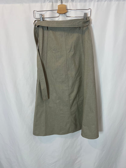 ZARA. Falda midi beige bolsillo T.xs