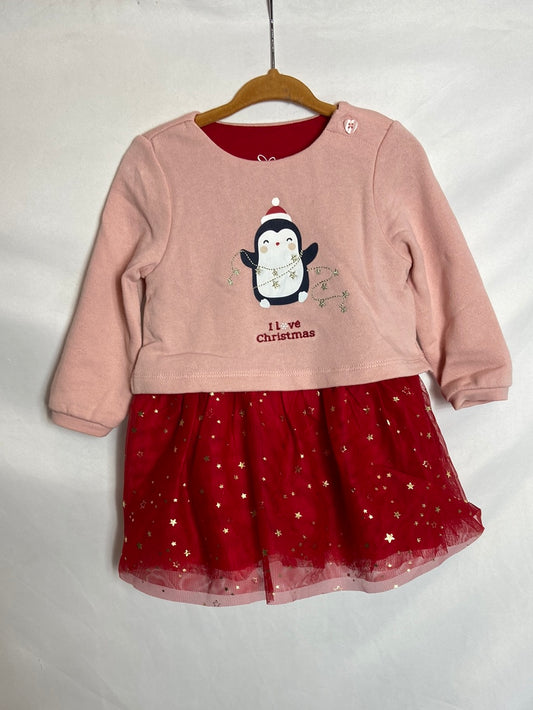 C&amp;A. Pink dress and red tulle skirt. Size 6-9 months