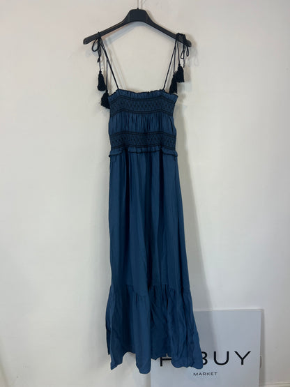 OTRAS. Vestido midi nido de abeja azul. T S