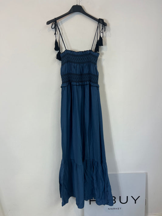 OTRAS. Vestido midi nido de abeja azul. T S