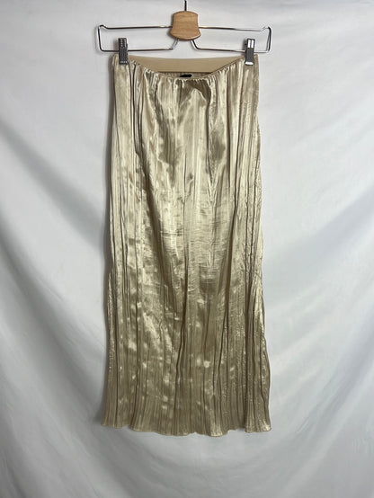 ZARA. Falda midi textura dorada. T XS