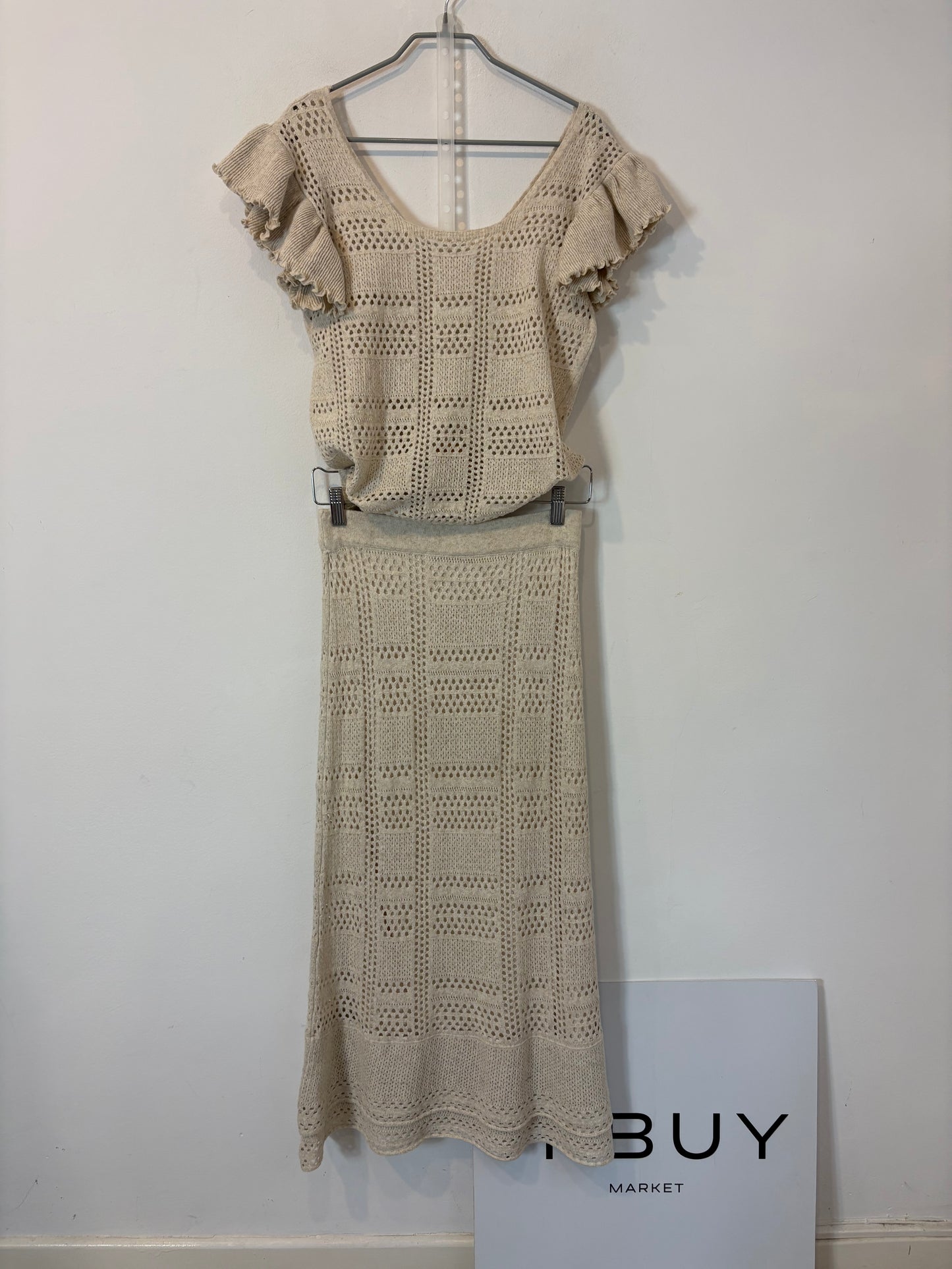 UTERQÜE. Conjunto beige de punto calado